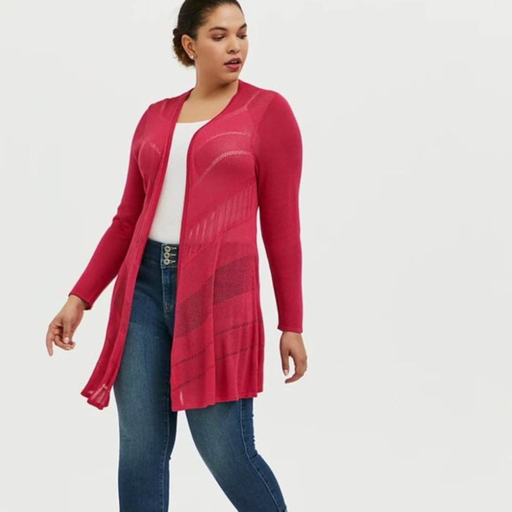 4/$20 high low open front sheer cardigan pink fushia Medium